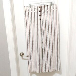 Ann Taylor Factory Striped Wide Leg Pants Size 12 in Cream and Brown